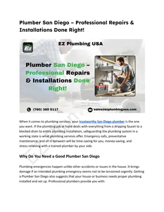 Plumber San Diego – Professional Repairs & Installations Done Right