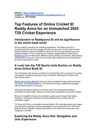 Top Features of Online Cricket ID Reddy Anna for 2025 T20 Cricket Experience.