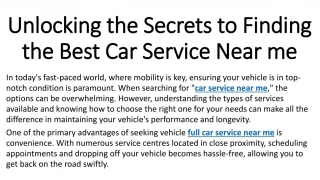 Unlocking the Secrets to Finding the Best Car Service Near me