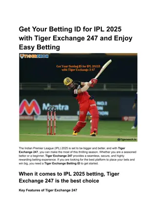 Get Your Betting ID for IPL 2025 with Tiger Exchange 247 and Enjoy Easy Betting