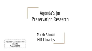 Preservation Research Agenda & Tools