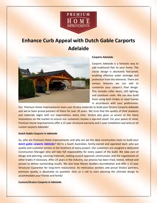 Enhance Curb Appeal with Dutch Gable Carports Adelaide