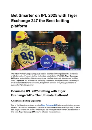 Bet Smarter on IPL 2025 with Tiger Exchange 247 the Best betting platform