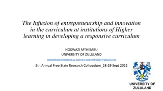 Infusion of Entrepreneurship and Innovation in Higher Learning Curriculum