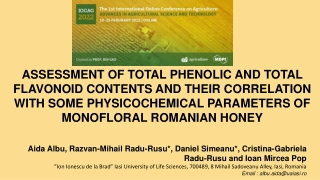 Assessment of Total Phenolic and Total Flavonoid Contents in Romanian Monofloral Honey