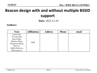 IEEE 802.11-23/1938r1 Beacon Design and Optimization