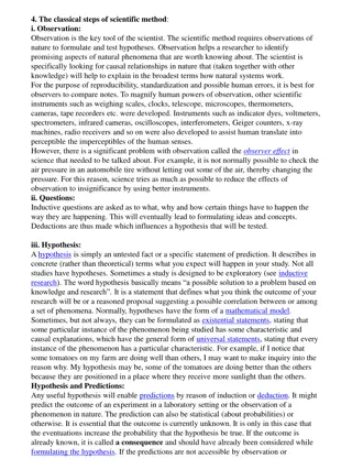 Key Steps of Scientific Method: Observation, Questions, Hypothesis, Experiments