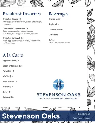 Exciting Menu Selections at Stevenson Oaks Restaurant