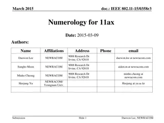Numerology for IEEE 802.11-15/0358r3 in March 2015