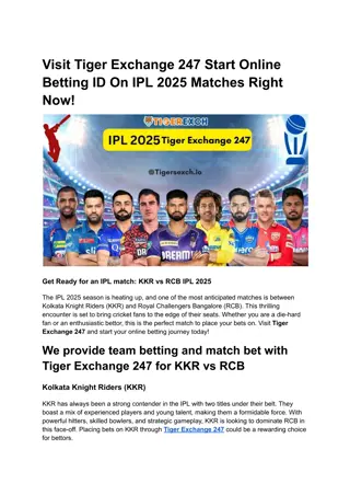 Visit Tiger Exchange 247 Start Online Betting ID On IPL 2025 Matches Right Now!
