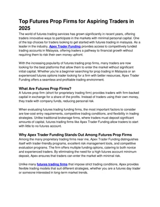 Top Futures Prop Firms for Aspiring Traders in 2025