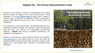 Wigwam Ply - The Premier Plywood Brand in India