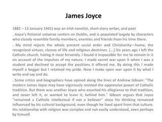 James Joyce: Irish Novelist and Master of Modernist Literature