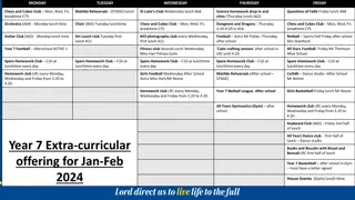 School Extracurricular Activities Schedule