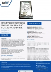 New HPE 870798-001 900GB 12G SAS 15k RPM 2.5” SC 512E Hard Drive