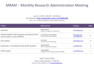 Monthly Research Administration Meeting Updates and Reminders