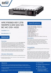 New HPE P30563-001 1.2TB 10kRPM 2.5in SAS-12G BC MC G10  HDD