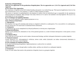 Production of Haploid Plants: In Vivo and In Vitro Approaches