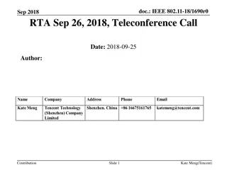 IEEE 802.11-18/1690r0 Sep 2018 RTA Teleconference Report