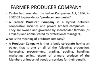 Farmer Producer Companies and Organizations