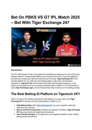 Bet On PBKS VS GT IPL Match 2025 – Bet With Tiger Exchange 247
