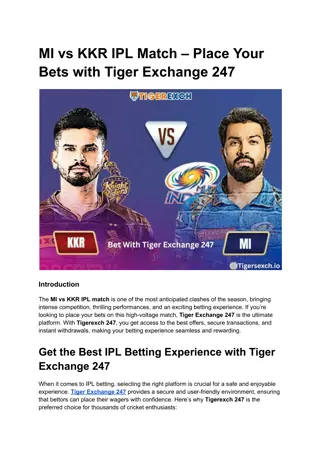 MI vs KKR IPL Match – Place Your Bets with Tiger Exchange 247