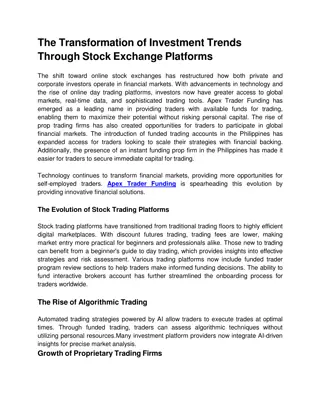 The Transformation of Investment Trends Through Stock Exchange Platforms