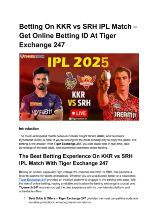 Betting On KKR vs SRH IPL Match – Get Online Betting ID At Tiger Exchange 247