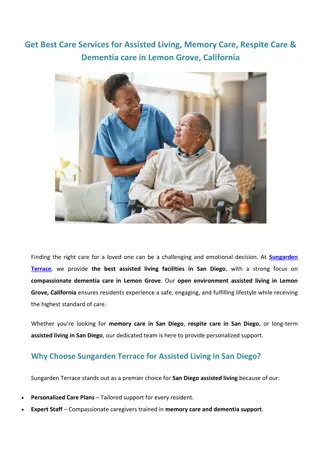 Get Best Care Services for Assisted Living, Memory Care, Respite Care & Dementia care in Lemon Grove, California