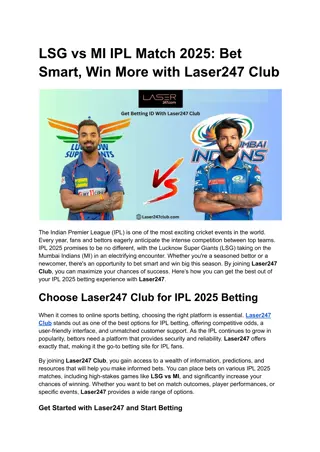 LSG vs MI IPL Match 2025_ Bet Smart, Win More with Laser247 Club