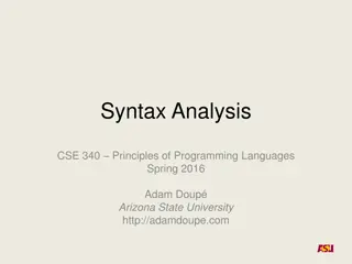 Principles of Programming Languages: Syntax Analysis, Regular Expressions, and Context-Free Grammars