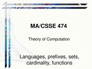Theory of Computation: Languages, Prefixes, Sets, Cardinality, Functions Overview
