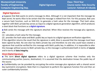 Digital Signature in Data Security: Essential Elements and Properties