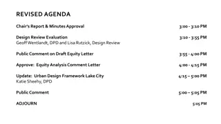 Revised Agenda for Urban Design Meeting and Equity Analysis Updates