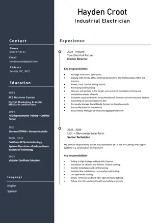 Hayden Croot Industrial Electrician - Experience, Contact, Responsibilities