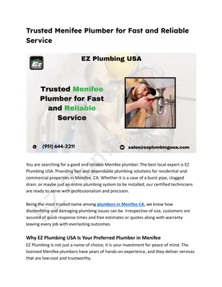 Trusted Menifee Plumber for Fast and Reliable Service