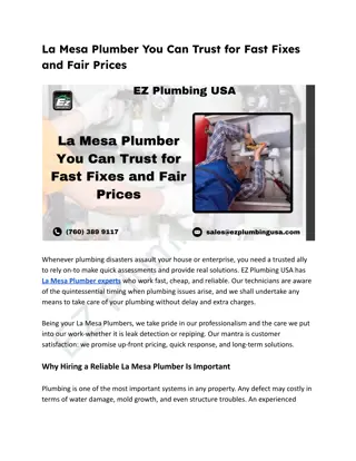 La Mesa Plumber You Can Trust for Fast Fixes and Fair Prices