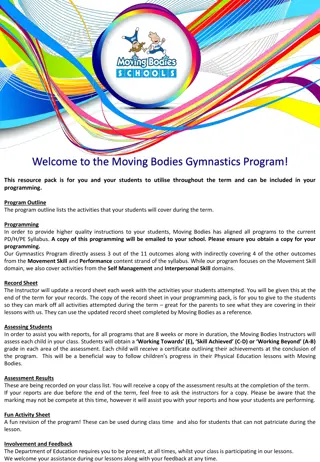 Gymnastics Program Objectives and Content Summary