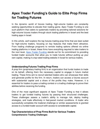 Apex Trader Funding's Guide to Elite Prop Firms for Trading Futures