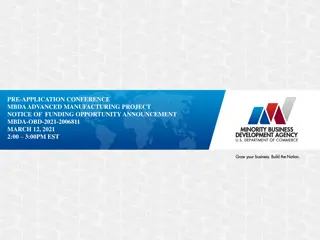 PRE-APPLICATION CONFERENCE MBDA ADVANCED MANUFACTURING PROJECT   NOTICE OF  FUNDING OPPORTUNITY ANNOUNCEMENT  MBDA-OBD-2021-2006811 MARCH 12, 2021 2:00