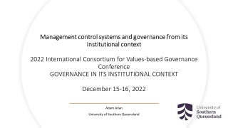Management Control Systems and Governance in the Institutional Context