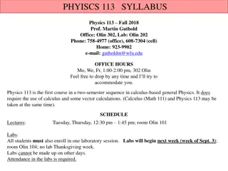 Physics 113 Fall 2018 Syllabus and Course Details