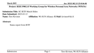IEEE 802.15 Working Group Update on Wireless Personal Area Networks