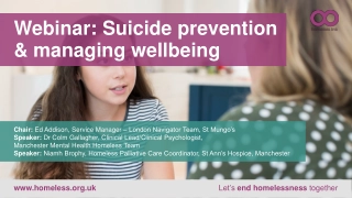 Webinar on Suicide Prevention and Wellbeing Management in Homelessness