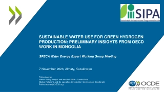 SUSTAINABLE WATER USE FOR GREEN HYDROGEN PRODUCTION: PRELIMINARY INSIGHTS FROM OECD  WORK IN MONGOLIA
