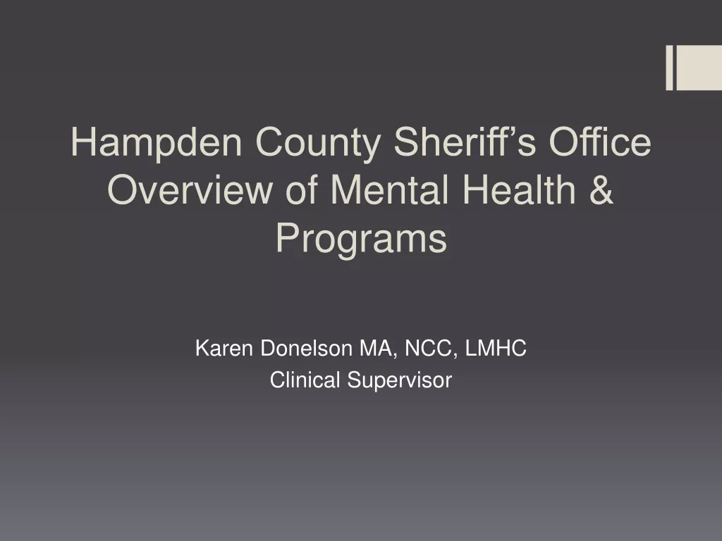 Mental Health Services Overview at Hampden County Sheriff's Office