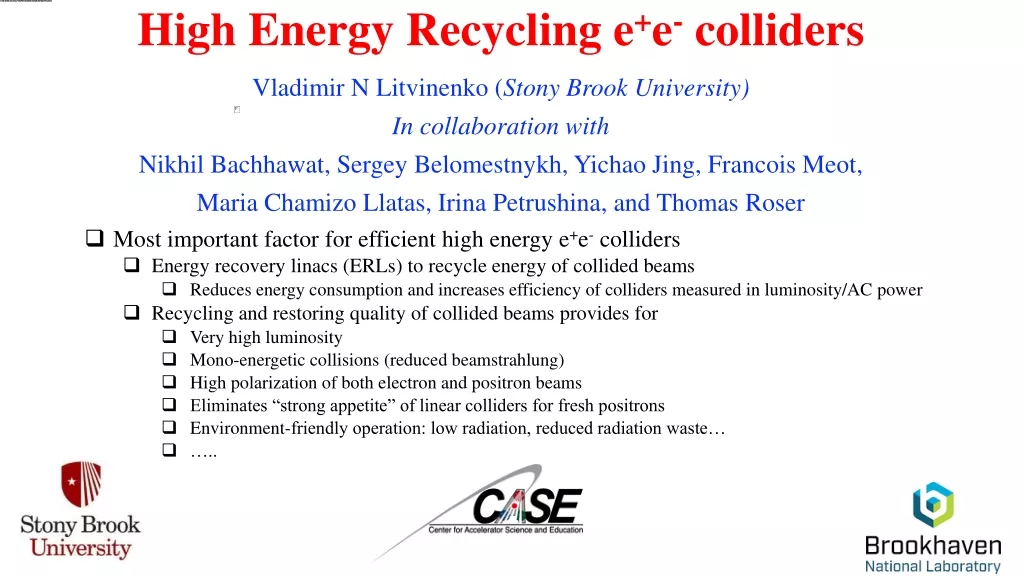 High-Energy Recycling in E+ E- Colliders: Energy Recovery Linacs (ERLs) Advancements