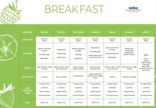 Weekly Breakfast Menu Featuring Hydration Station, Hot Items, and Vegan Options