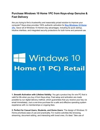 Purchase Windows 10 Home 1PC from Keys-shop Genuine & Fast Delivery