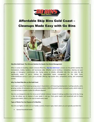 Affordable Skip Bins Gold Coast – Cleanups Made Easy with Go Bins